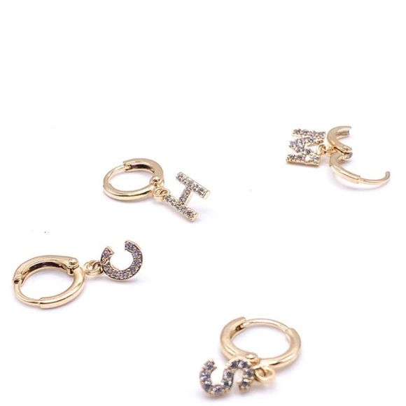 14K Plated Pave Drop Initial Earring - Picture 5 of 5